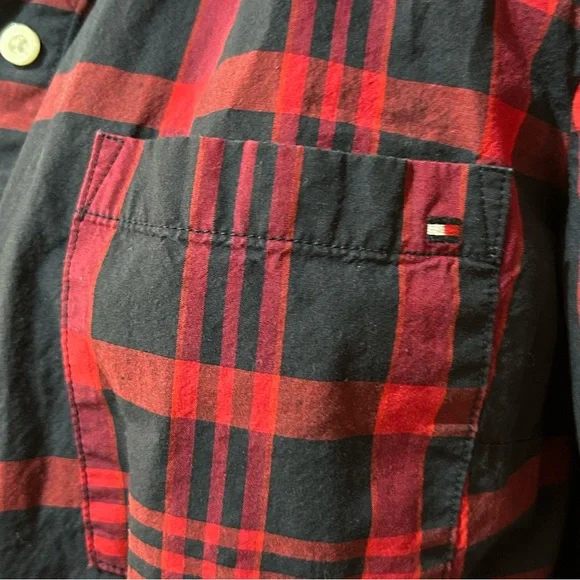 TOMMY HILFIGER ROLL-TAB PLAID UTILITY SHIRT Red/Blue Women’s Size Large - Picture 6 of 6